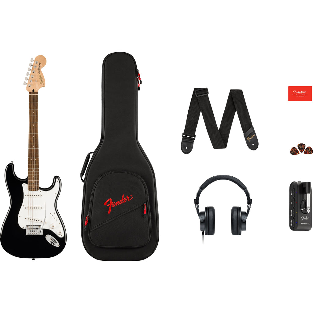 Squier Affinity Series Stratocaster Mustang Micro Pack - Laurel Fingerboard, Black - MusicMarket