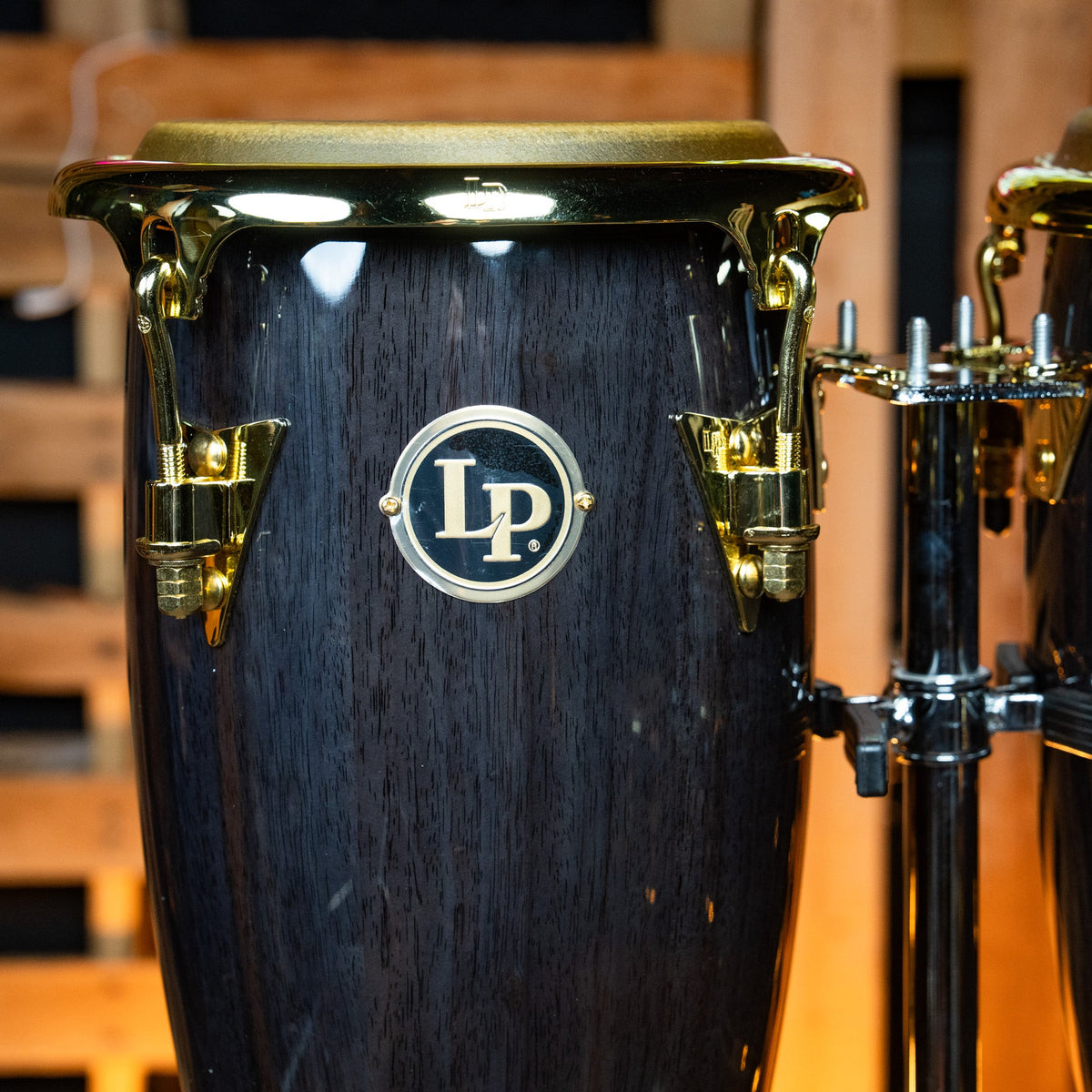 Latin Percussion Junior Conga Set - Black Wood With Gold Hardware - CHUCKSCLUSIVE - View 5 | MusicMarket