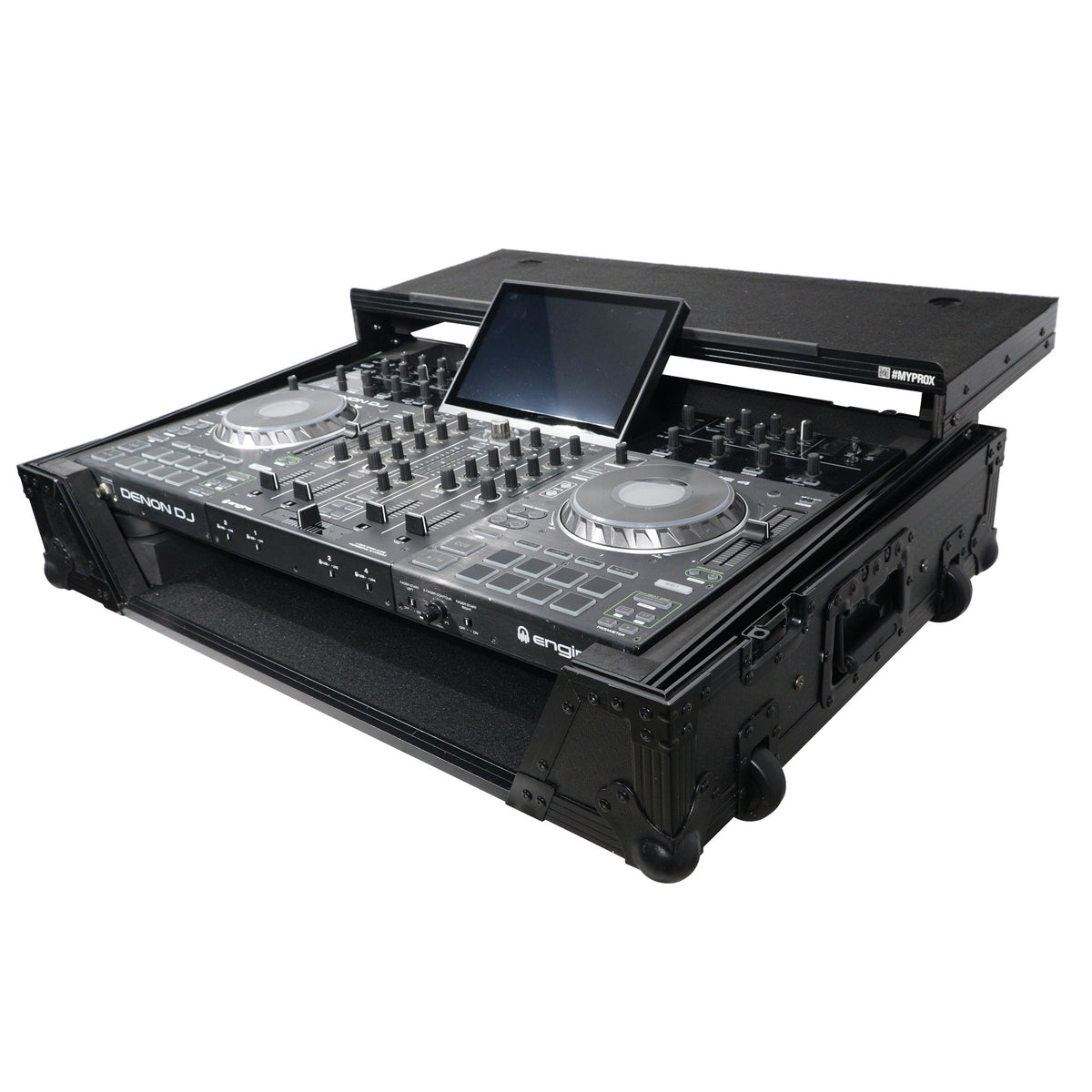 ProX XS-PRIME4WLTBL ATA Flight Case For Denon PRIME 4 G2/PRIME 4 MK2 DJ Controller with Laptop Shelf 1U Rack Space
