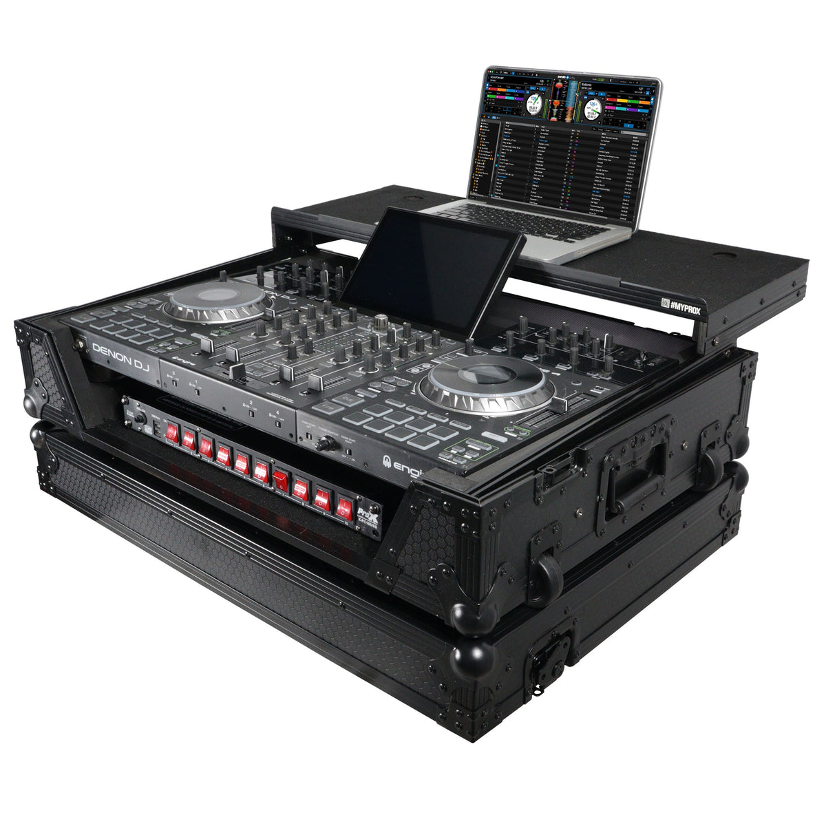 ProX XS-PRIME4WLTBL ATA Flight Case For Denon PRIME 4 G2/PRIME 4 MK2 DJ Controller with Laptop Shelf 1U Rack Space