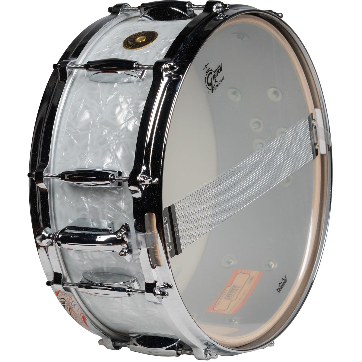 Gretsch USA Custom 5.5x14 Snare Drum - White Marine Pearl - View 3 | MusicMarket