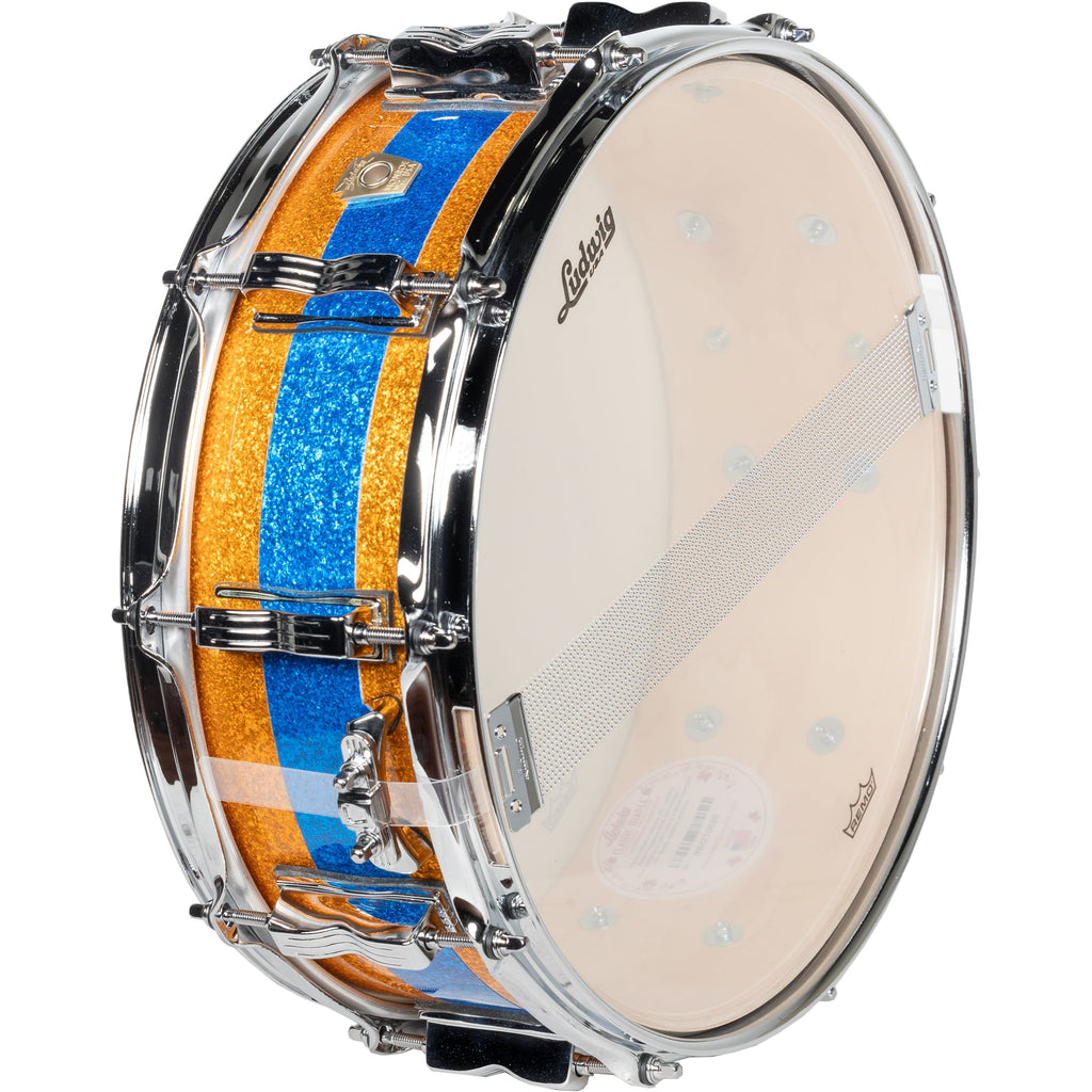 Ludwig Classic Maple Limited Edition 5x14 Snare Drum - Gold Blue Gold Sparkle - View 2 | MusicMarket