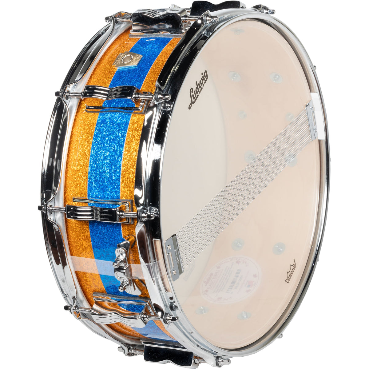 Ludwig Classic Maple Limited Edition 5x14 Snare Drum - Gold Blue Gold Sparkle - View 2 | MusicMarket