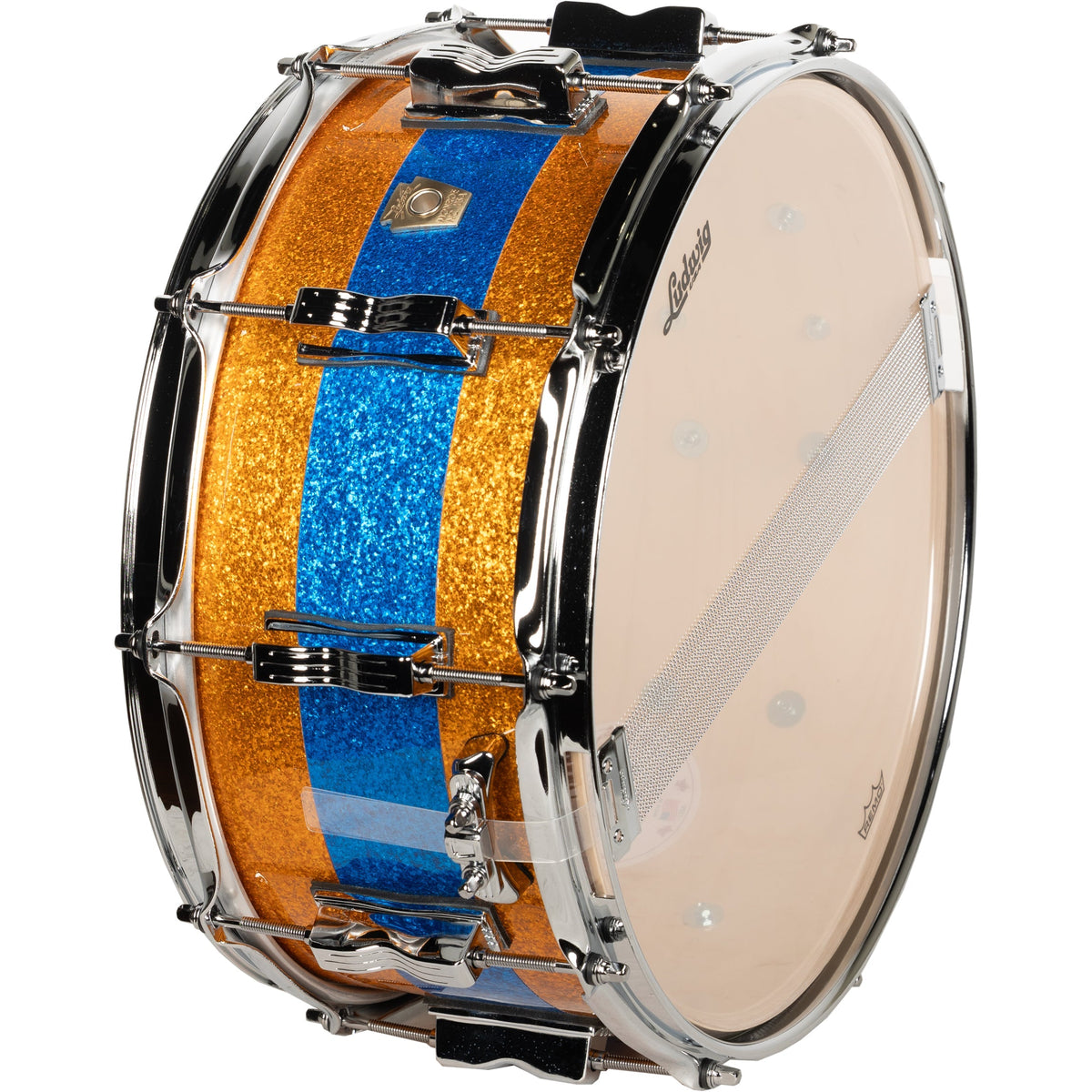 Ludwig Classic Maple Limited Edition 6.5x14 Snare Drum - Gold Blue Gold Sparkle - View 2 | MusicMarket