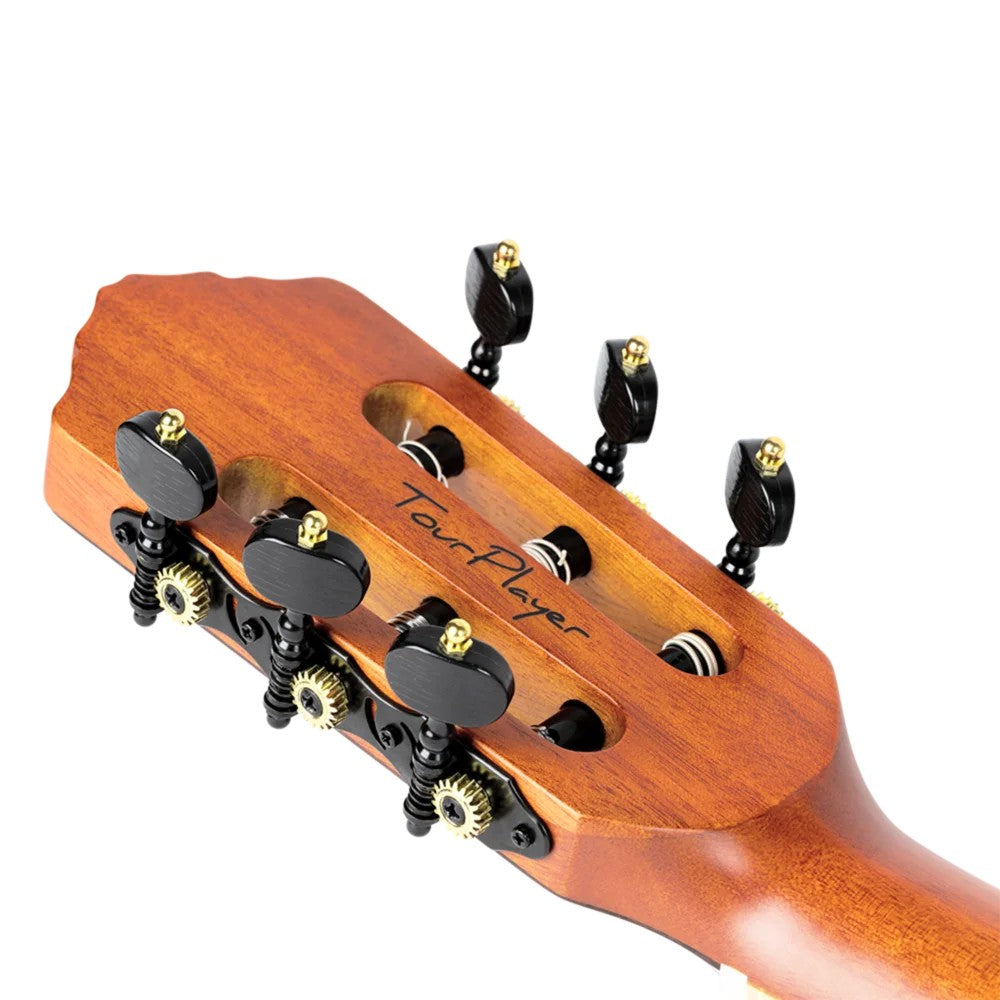Ortega Tour Player Series Thinline Crossover Nylon String Acoustic Electric - Flamed Maple Blue - View 8 | MusicMarket