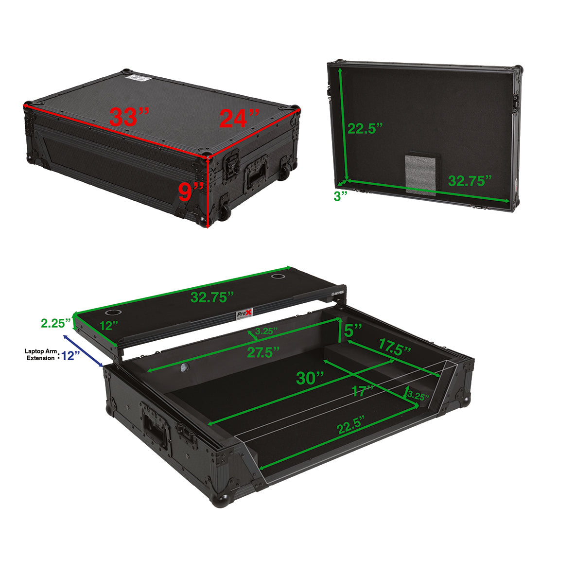 ProX XS-PRIME4WLTBL ATA Flight Case For Denon PRIME 4 G2/PRIME 4 MK2 DJ Controller with Laptop Shelf 1U Rack Space