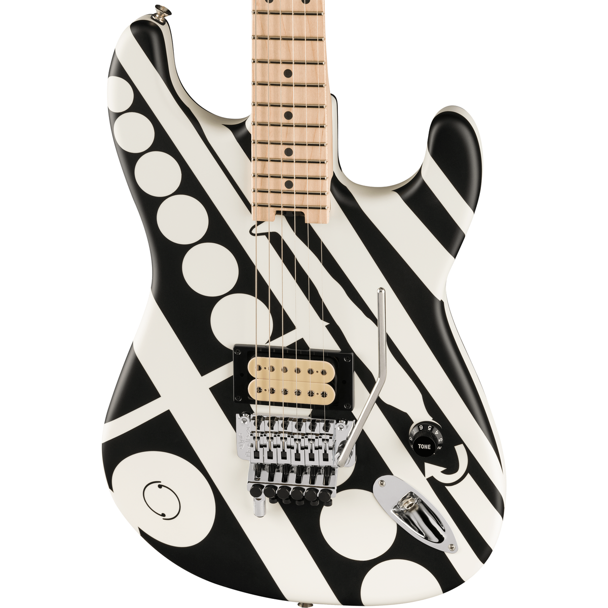 EVH Striped Series Circles Electric Guitar - Maple Fingerboard, White and Black - MusicMarket
