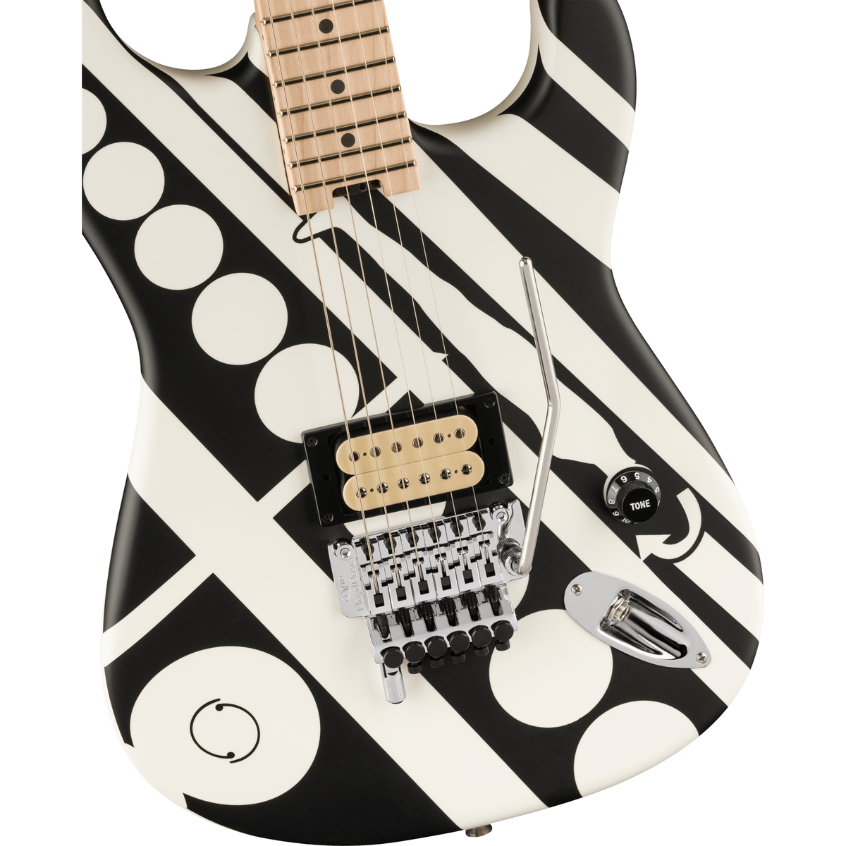 EVH Striped Series Circles Electric Guitar - Maple Fingerboard, White and Black - View 6 | MusicMarket