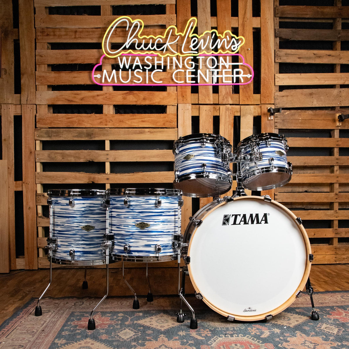 Tama Starclassic Walnut/Birch 5-Piece Shell Pack - Blue and White Oyster - View 2 | MusicMarket