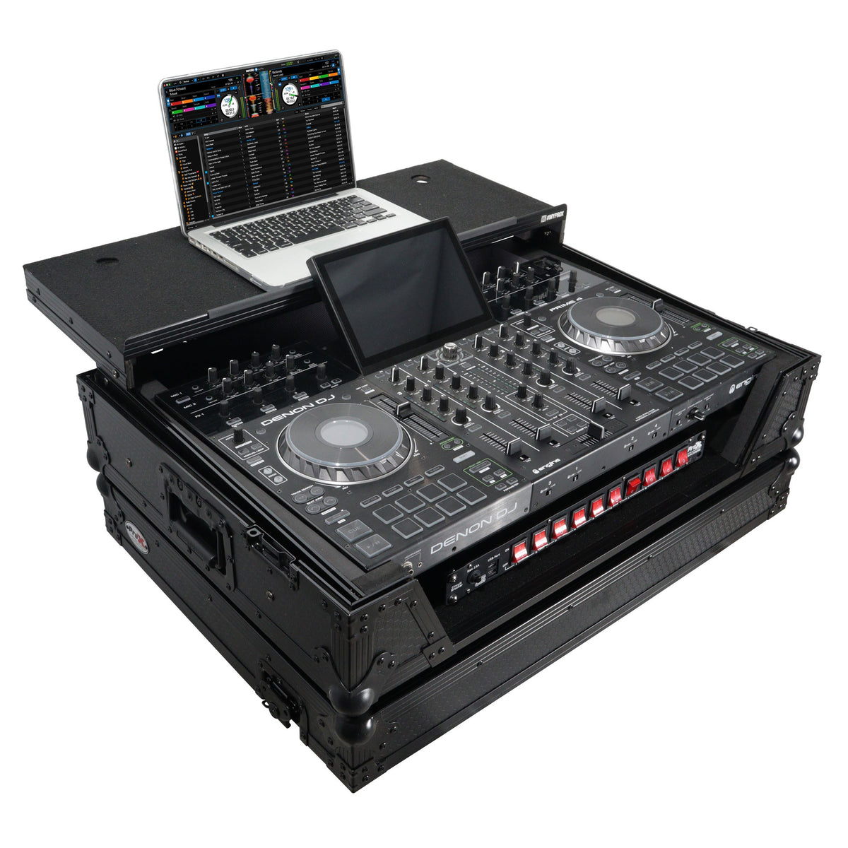 ProX XS-PRIME4WLTBL ATA Flight Case For Denon PRIME 4 G2/PRIME 4 MK2 DJ Controller with Laptop Shelf 1U Rack Space