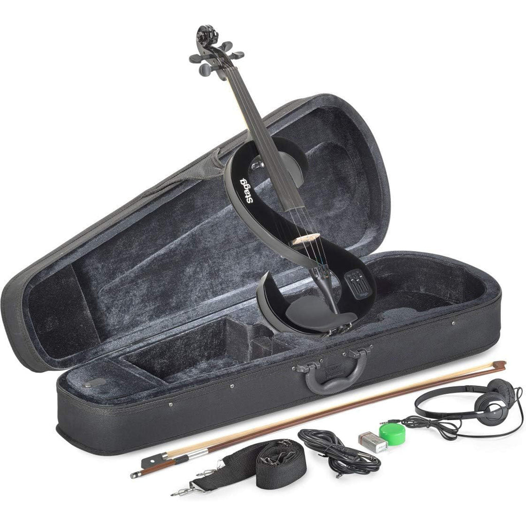 Stagg EVN 4/4 BK Silent Violin Set with Case - Black - MusicMarket
