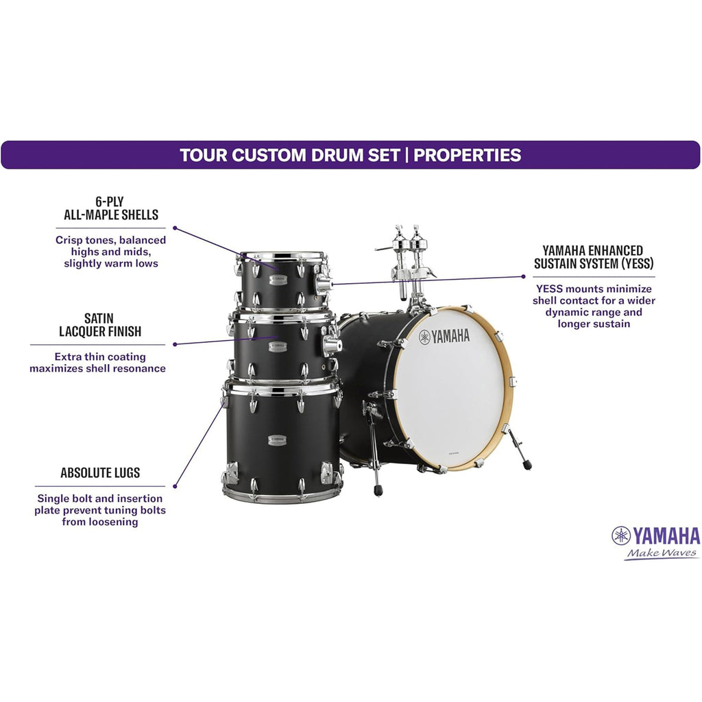 Yamaha Tour Custom Maple 4pc Standard Shell Pack - Licorice Satin - View 3 | MusicMarket