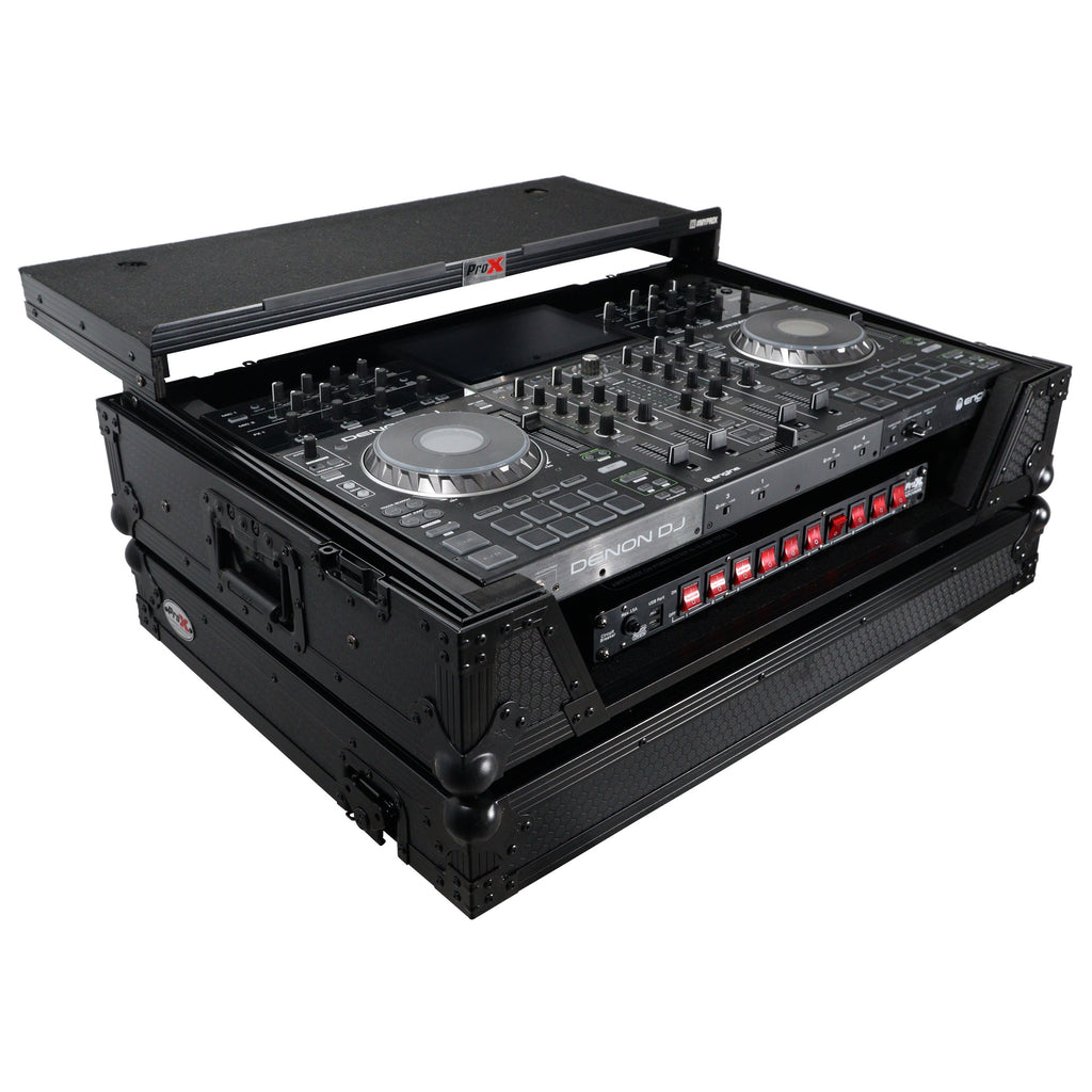 ProX XS-PRIME4WLTBL ATA Flight Case For Denon PRIME 4 G2/PRIME 4 MK2 DJ Controller with Laptop Shelf 1U Rack Space