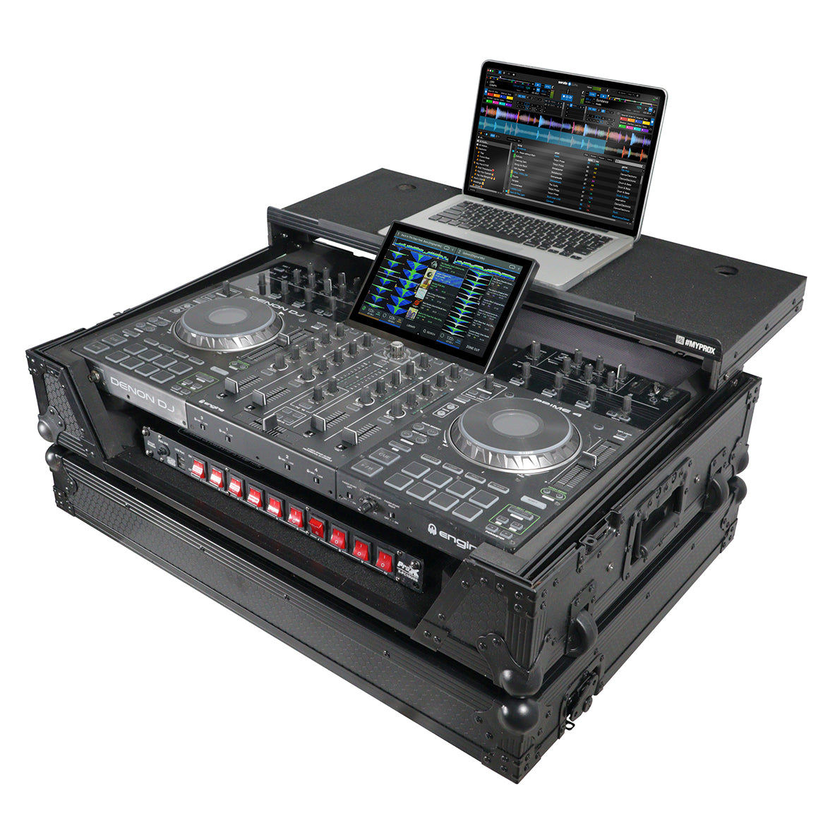 ProX XS-PRIME4WLTBL ATA Flight Case For Denon PRIME 4 G2/PRIME 4 MK2 DJ Controller with Laptop Shelf 1U Rack Space