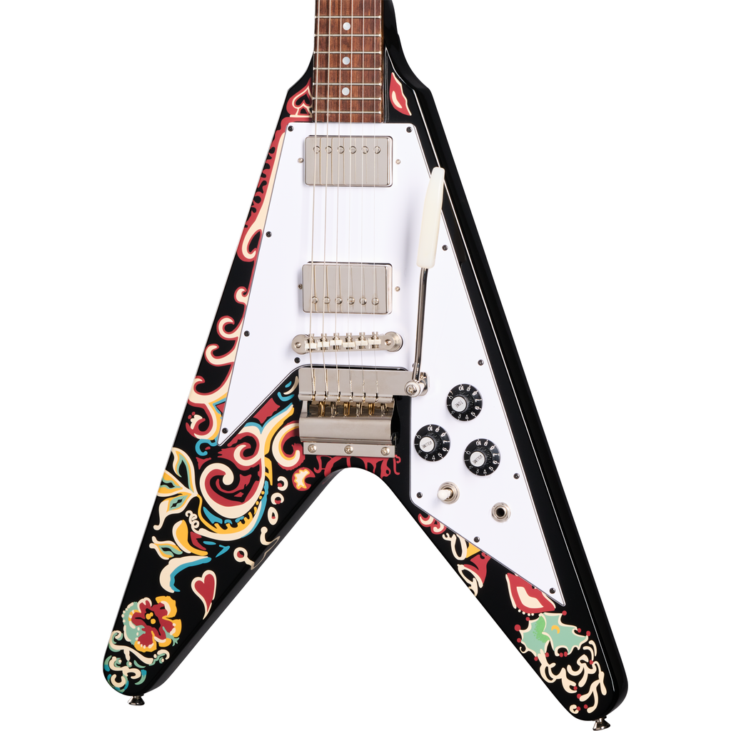 Epiphone Jimi Hendrix "Love Drops" Flying V Electric Guitar - Ebony w/ Artwork - MusicMarket