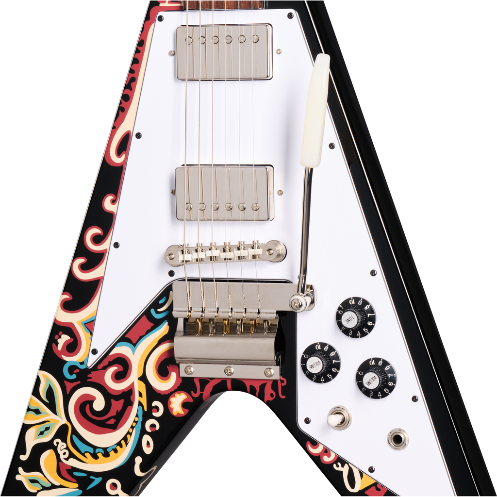 Epiphone Jimi Hendrix "Love Drops" Flying V Electric Guitar - Ebony w/ Artwork - View 4 | MusicMarket