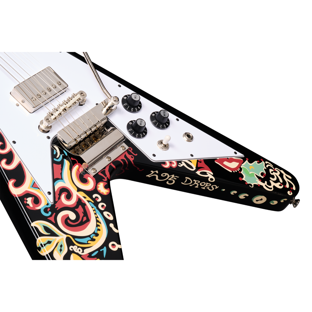 Epiphone Jimi Hendrix "Love Drops" Flying V Electric Guitar - Ebony w/ Artwork - View 8 | MusicMarket
