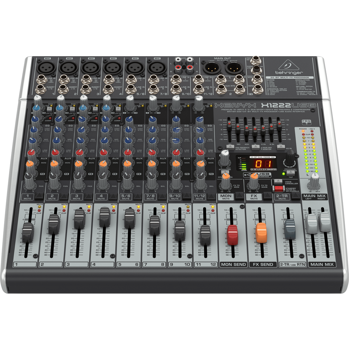 Behringer Xenyx X1222USB 12-Channel 16-Input 2/2-Bus Mixer & USB Interface - View 2 | MusicMarket