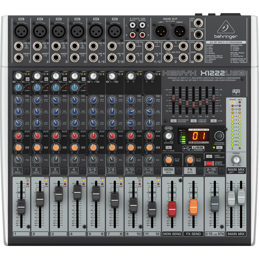 Behringer Xenyx X1222USB 12-Channel 16-Input 2/2-Bus Mixer & USB Interface - MusicMarket