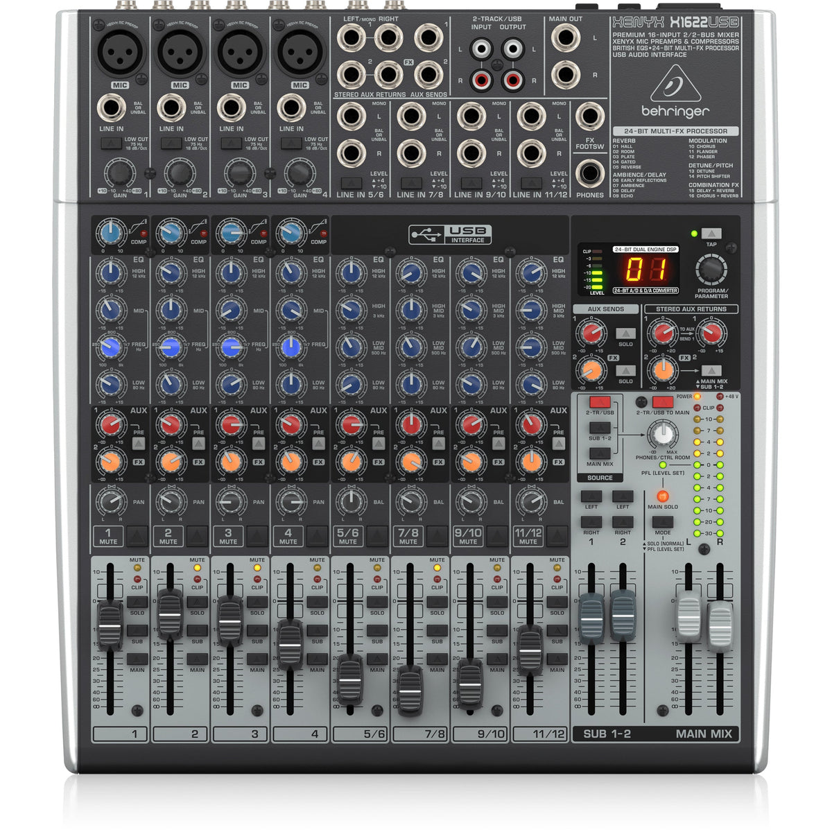 Behringer Xenyx X1622USB Mixer with USB and Effects - MusicMarket