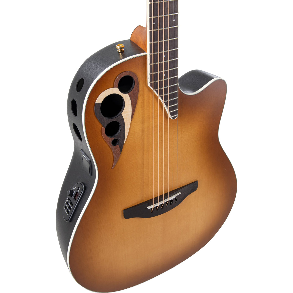 Ovation Celebrity Deluxe Acoustic Electric Guitar - Vintage Peach Burst Satin - View 7 | MusicMarket