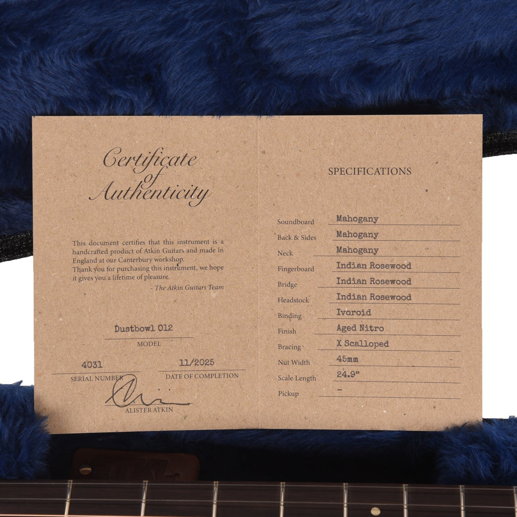 Atkin Dust Bowl 0 12-Fret Mahogany Sunburst w/Herringbone Trim - View 9 | MusicMarket