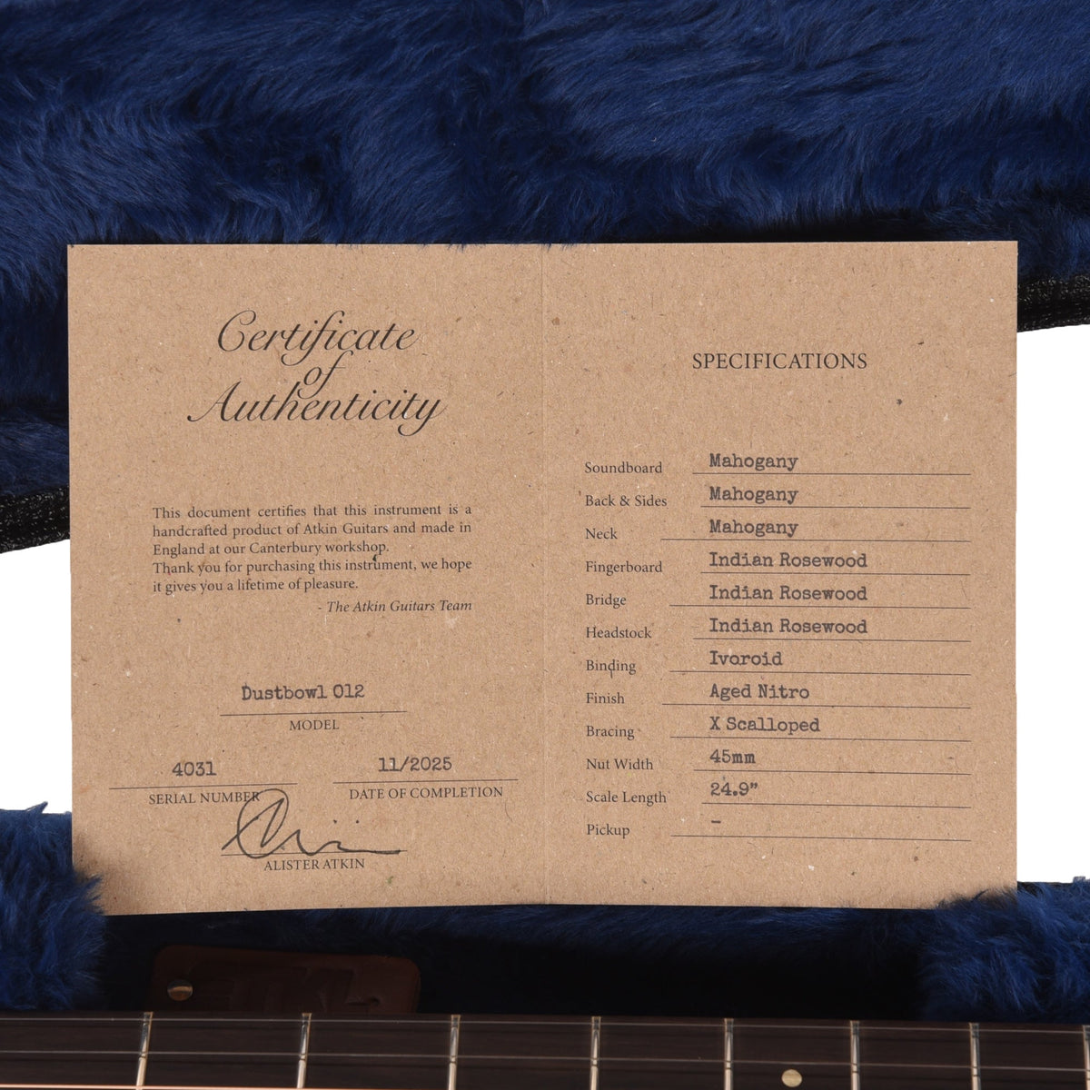 Atkin Dust Bowl 0 12-Fret Mahogany Sunburst w/Herringbone Trim - View 9 | MusicMarket