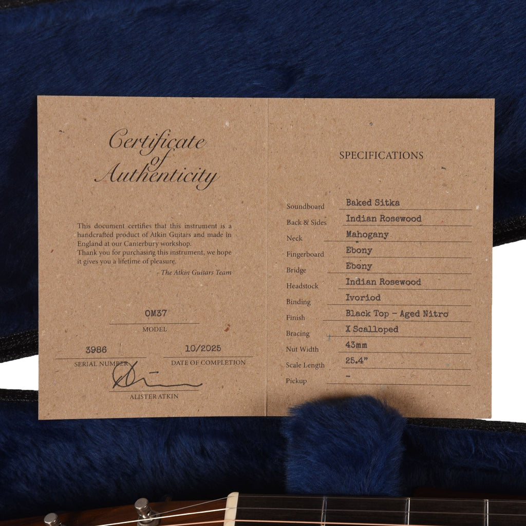 Atkin OM37 Baked Sitka/Rosewood Aged Blacktop - View 9 | MusicMarket