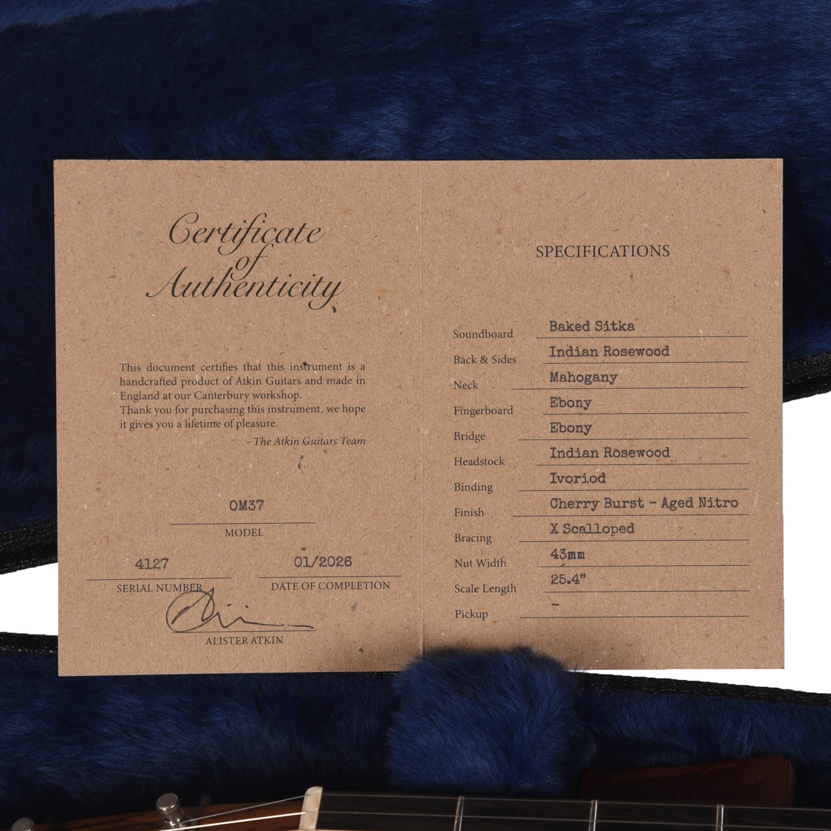Atkin OM37 Baked Sitka/Rosewood Aged Cherry Burst - View 9 | MusicMarket