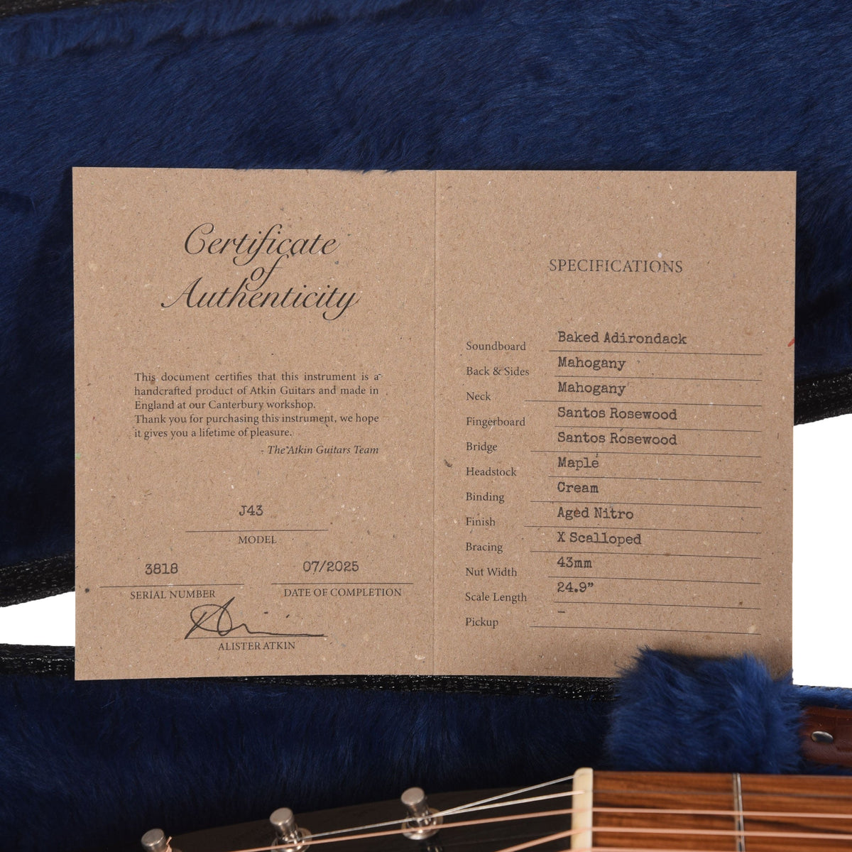 Atkin The Forty Three Adirondack Spruce/Mahogany Aged Natural - View 9 | MusicMarket