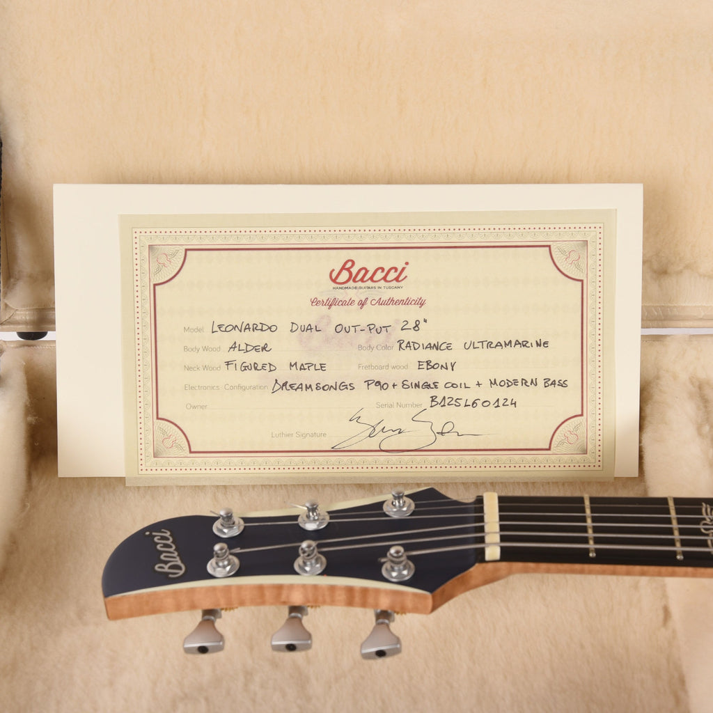 Bacci Leonardo Officina Baritone Radiance Ultramarine w/Figured Maple Neck & Ebony Fingerboard - View 9 | MusicMarket