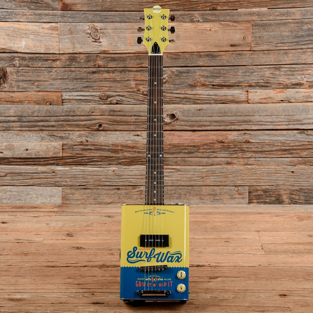 Bohemian Guitars Oil Can Guitar Yellow/Blue - View 4 | MusicMarket