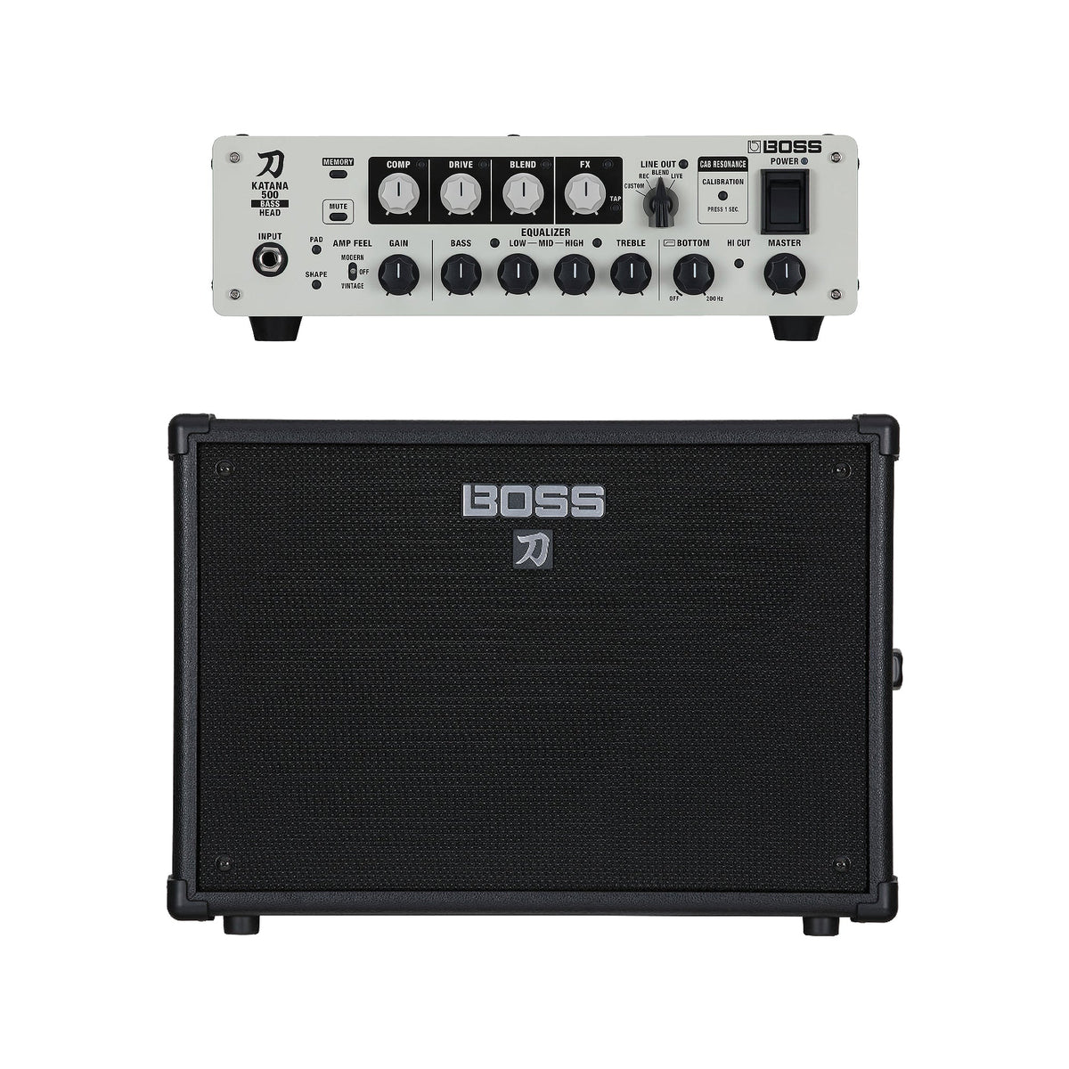 Boss Katana 1x12 Bass Amplifier Cabinet and 500w Bass Amplifier Head Bundle - MusicMarket