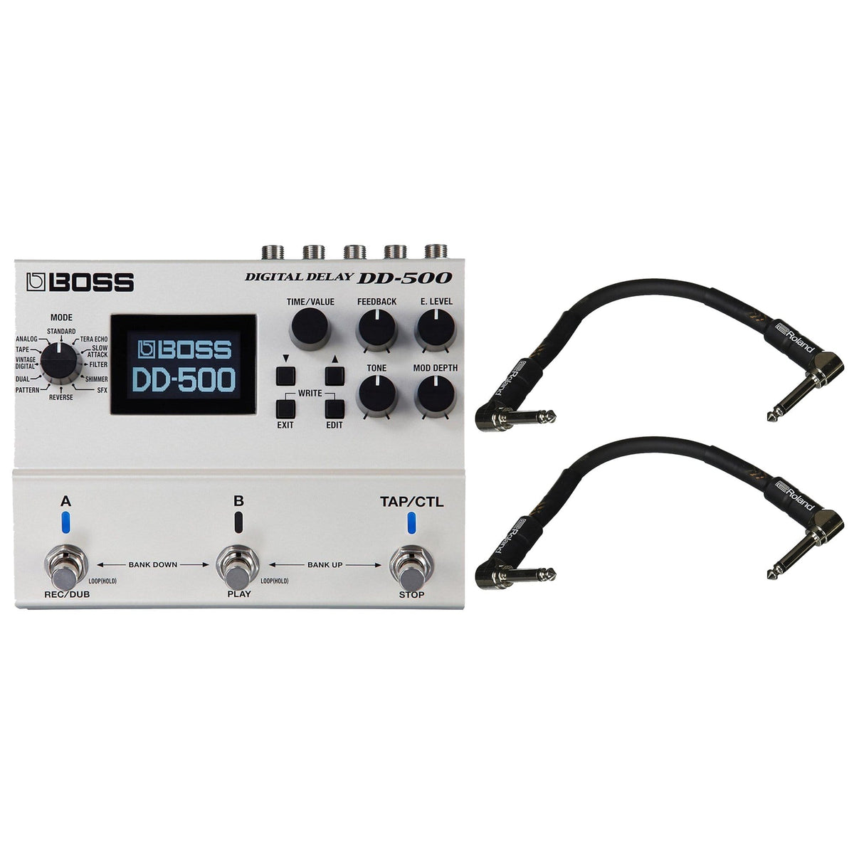 Boss DD-500 Digital Delay Bundle w/ 2 Roland Black Series 6 inch Patch Cables - MusicMarket