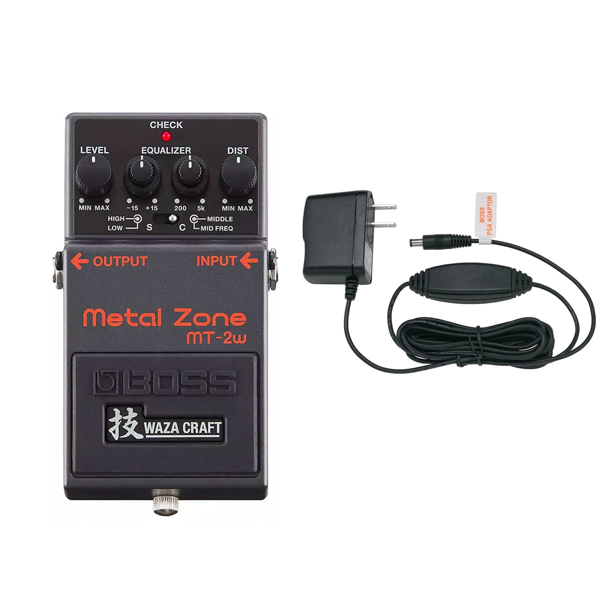 Boss MT-2W Metal Zone Waza Craft Distortion Pedal Bundle w/ Boss PSA-120S2 Power Supply - MusicMarket