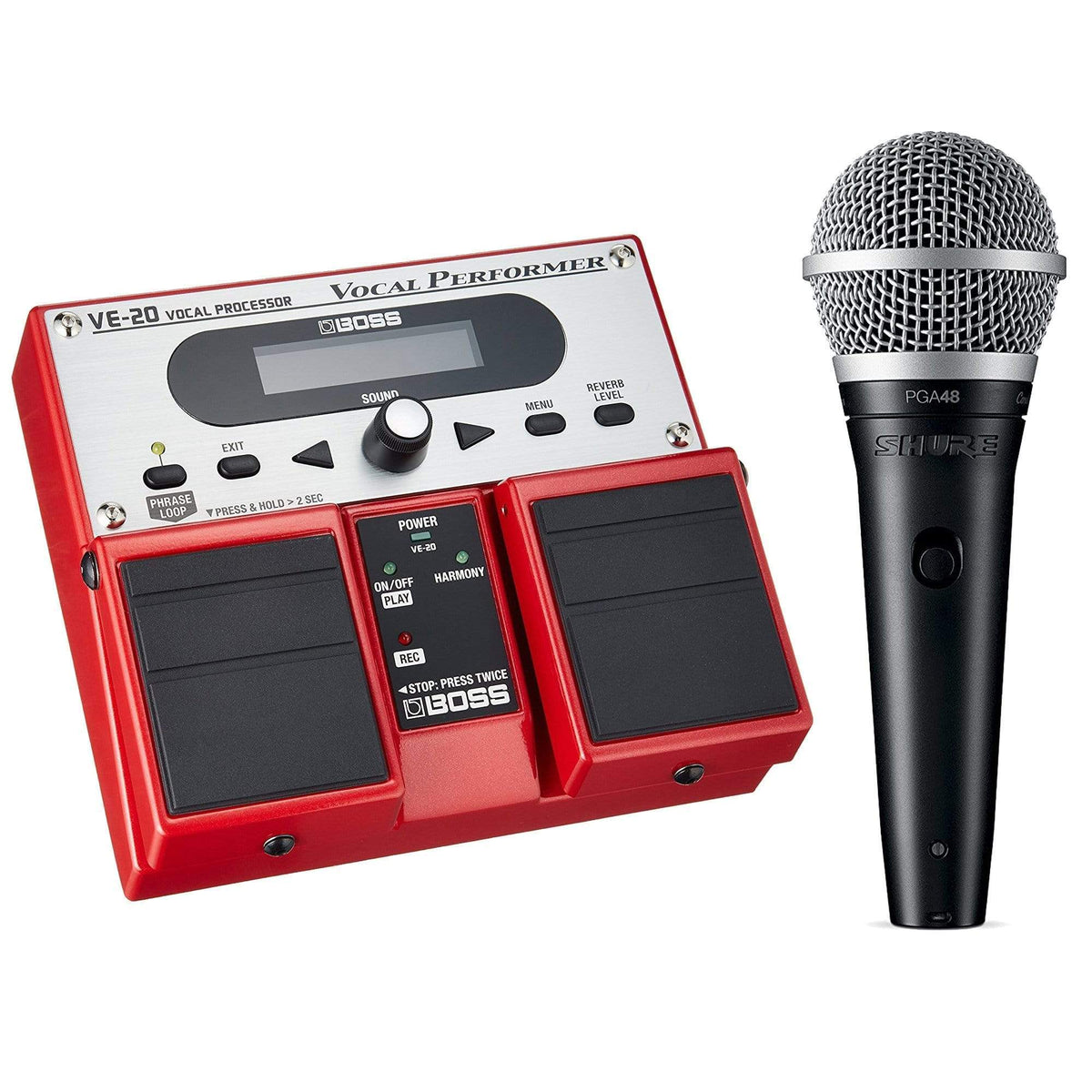 Boss VE-20 Vocal Performer Bundle w/ Shure PGA48 Cardioid Dynamic Vocal Microphone - MusicMarket