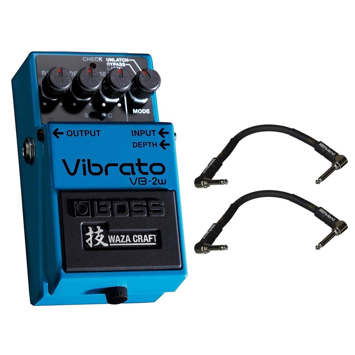 Boss VB-2 Vibrato Waza Craft Bundle w/ 2 Roland Black Series 6 inch Patch Cables - MusicMarket