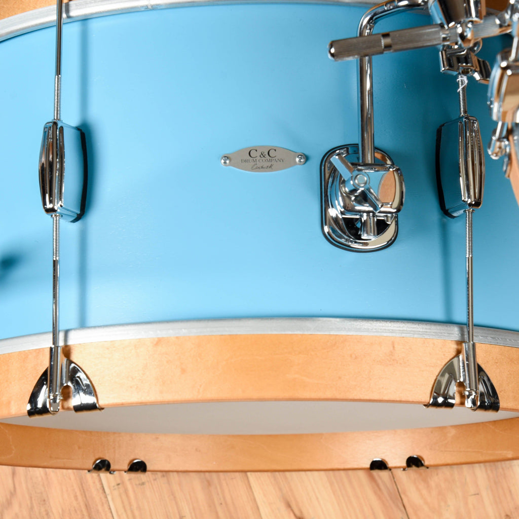 C&C Super Flyer 12/14/20 3pc. Drum Kit Tweedy Blue Satin w/Aged Maple Hoops - View 3 | MusicMarket