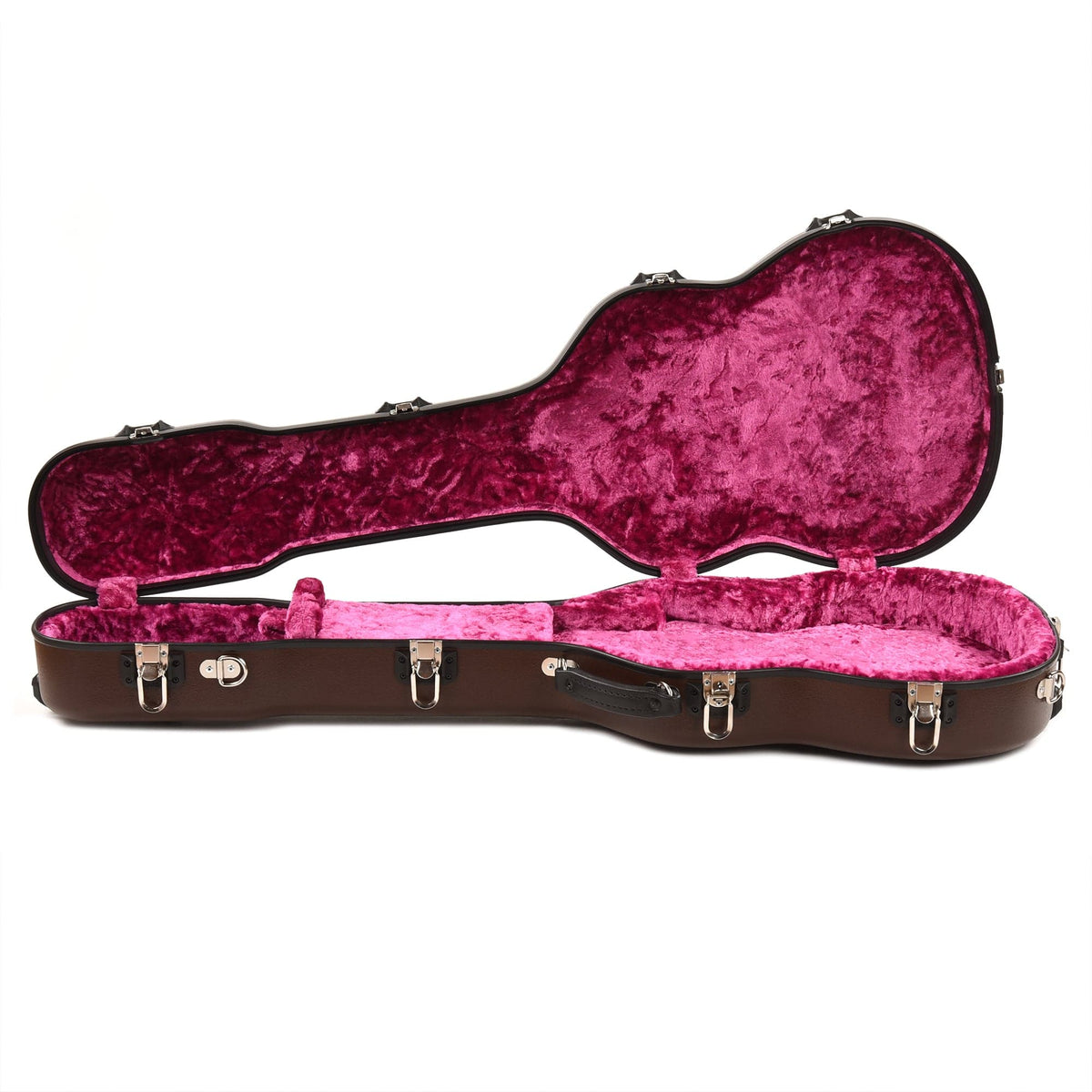 Calton Cases Electric Les Paul Guitar Case Brown w/Pink Velvet Interior - View 2 | MusicMarket
