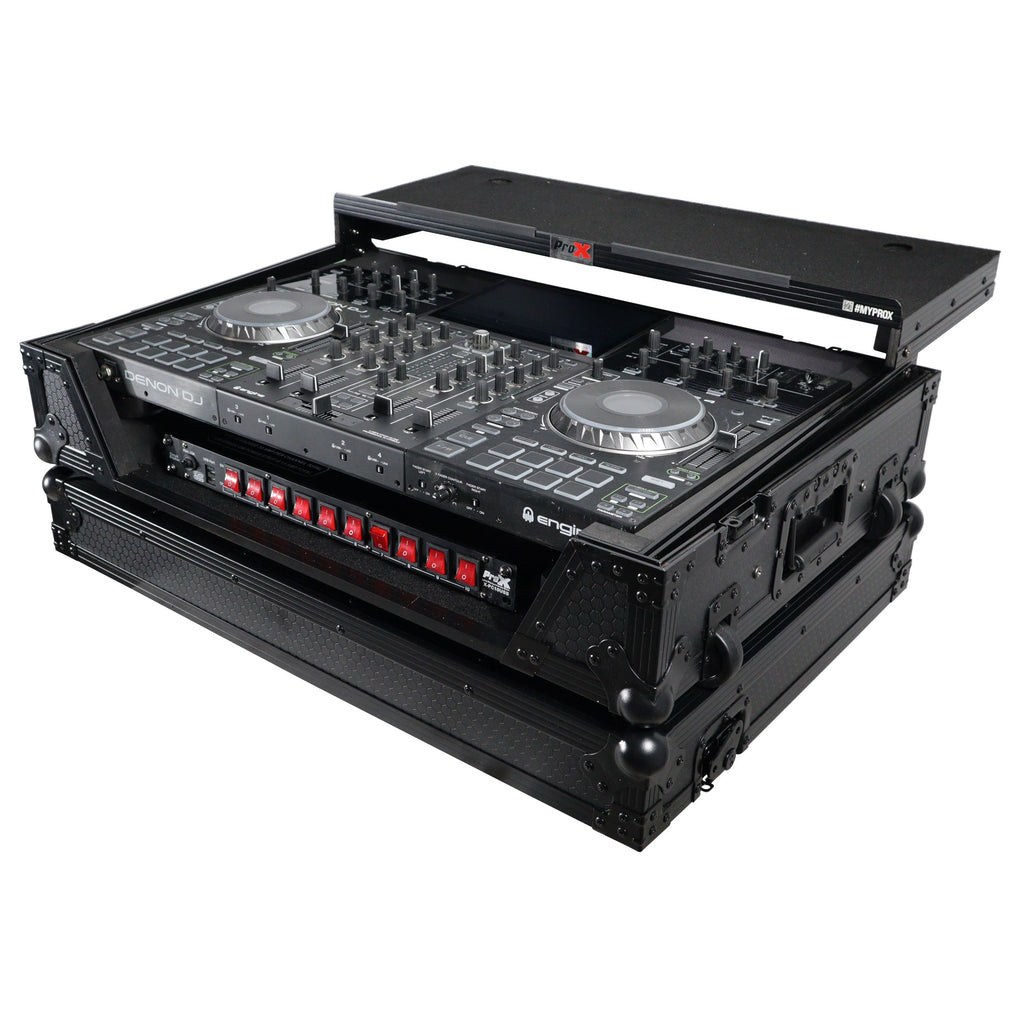 ProX XS-PRIME4WLTBL ATA Flight Case For Denon PRIME 4 G2/PRIME 4 MK2 DJ Controller with Laptop Shelf 1U Rack Space