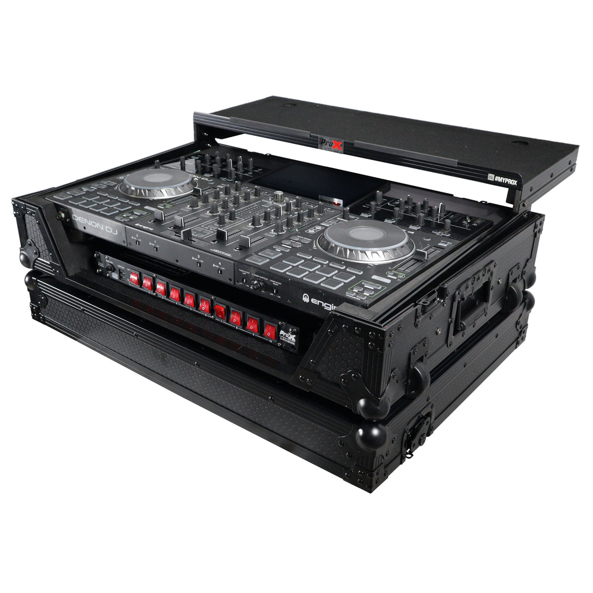 ProX XS-PRIME4WLTBL ATA Flight Case For Denon PRIME 4 G2/PRIME 4 MK2 DJ Controller with Laptop Shelf 1U Rack Space