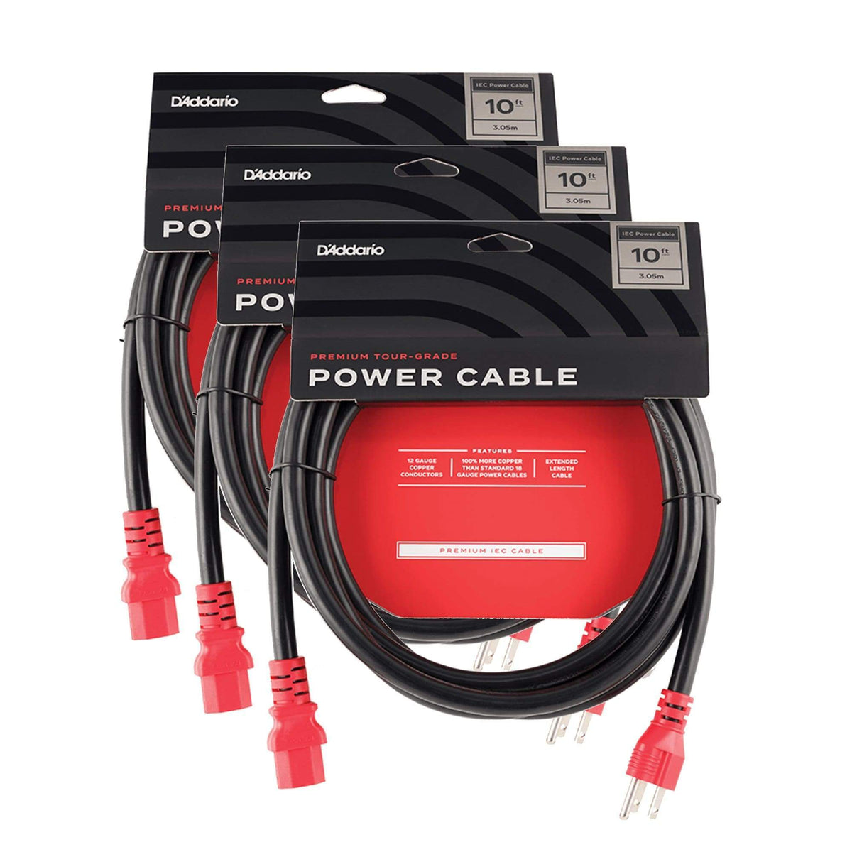 D'Addario IEC-NEMA Power Cable 10' 3 Pack Bundle - MusicMarket
