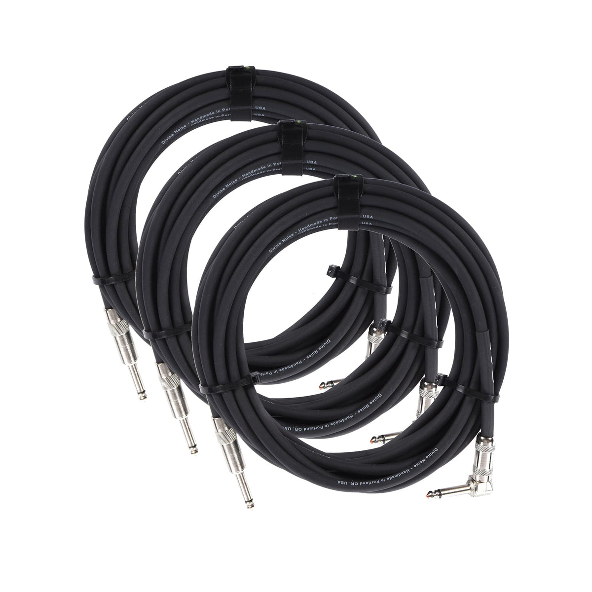 Divine Noise Straight Cable Black 30' Straight/Right Angle 3 Pack Bundle - MusicMarket