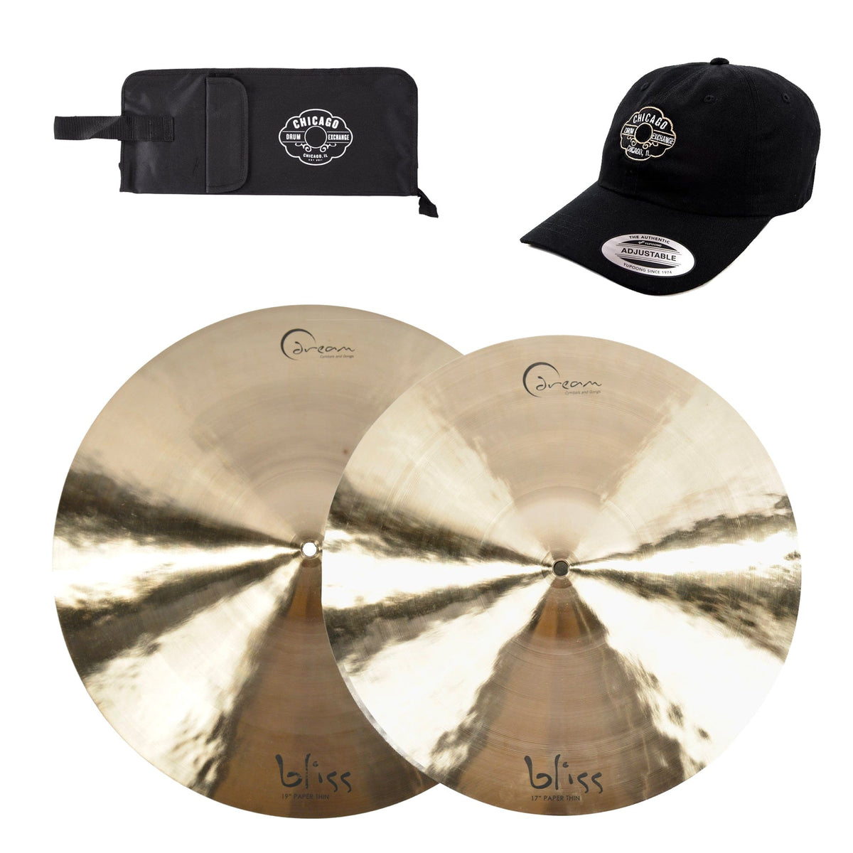 Dream 17/19" Bliss Paper Thin Crash Cymbal Set w/CDE Logo Hat & Stick Bag - MusicMarket