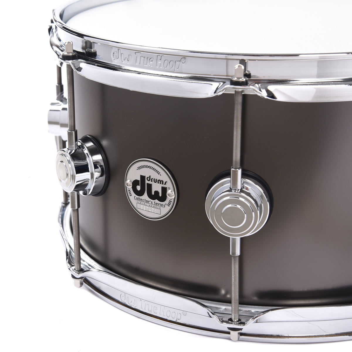 DW 7x13 Satin Black Over Brass Snare Drum w/Chrome Hdw - View 4 | MusicMarket