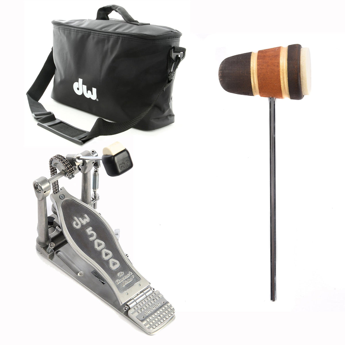 DW 5000 Modern Retro Accelerator Single Bass Drum Pedal Bundle w/Bag & Low Boy Standard Felt Med Brown/Amber/Med