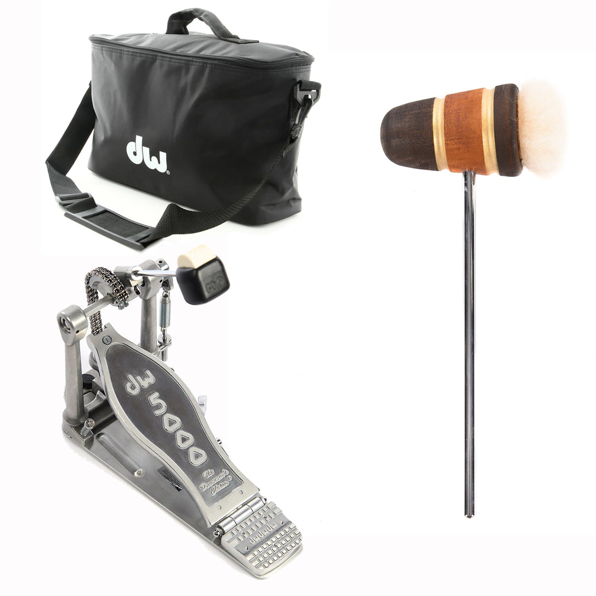 DW 5000 Modern Retro Accelerator Single Bass Drum Pedal Bundle w/Bag & Low Boy Standard Puff Daddy Med