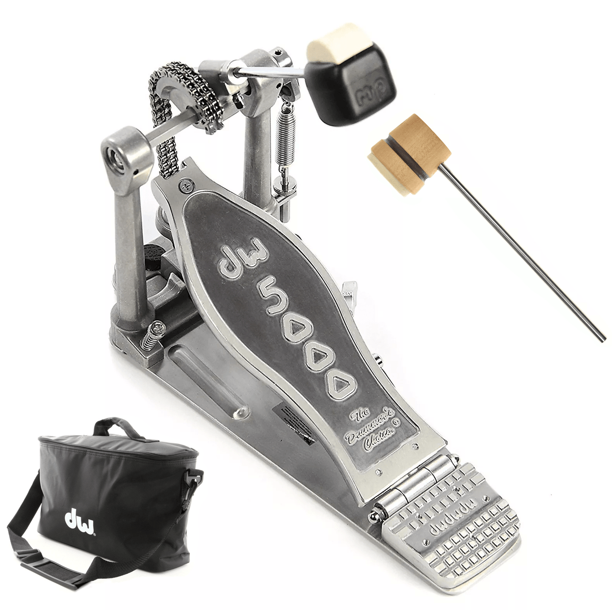 DW 5000 Modern Retro Turbo Single Bass Drum Pedal Bundle w/Bag & Low Boy Lightweight Felt Daddy Natural/Brown