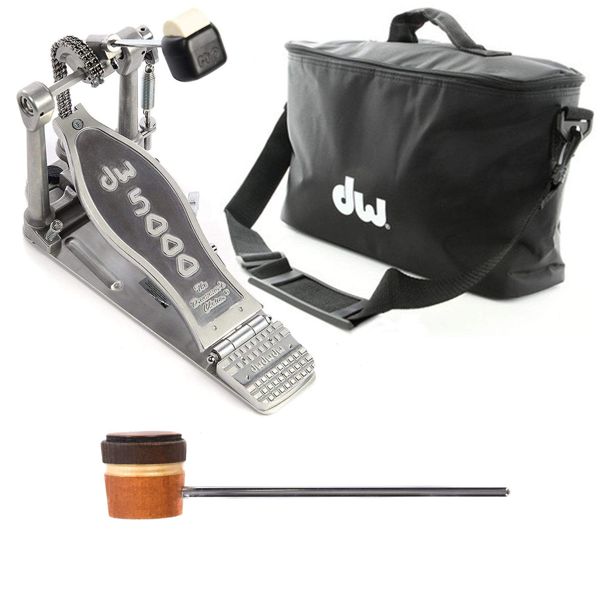 DW 5000 Modern Retro Turbo Single Bass Drum Pedal Bundle w/Bag & Low Boy Lightweight Leather Amber/Brown/Gold