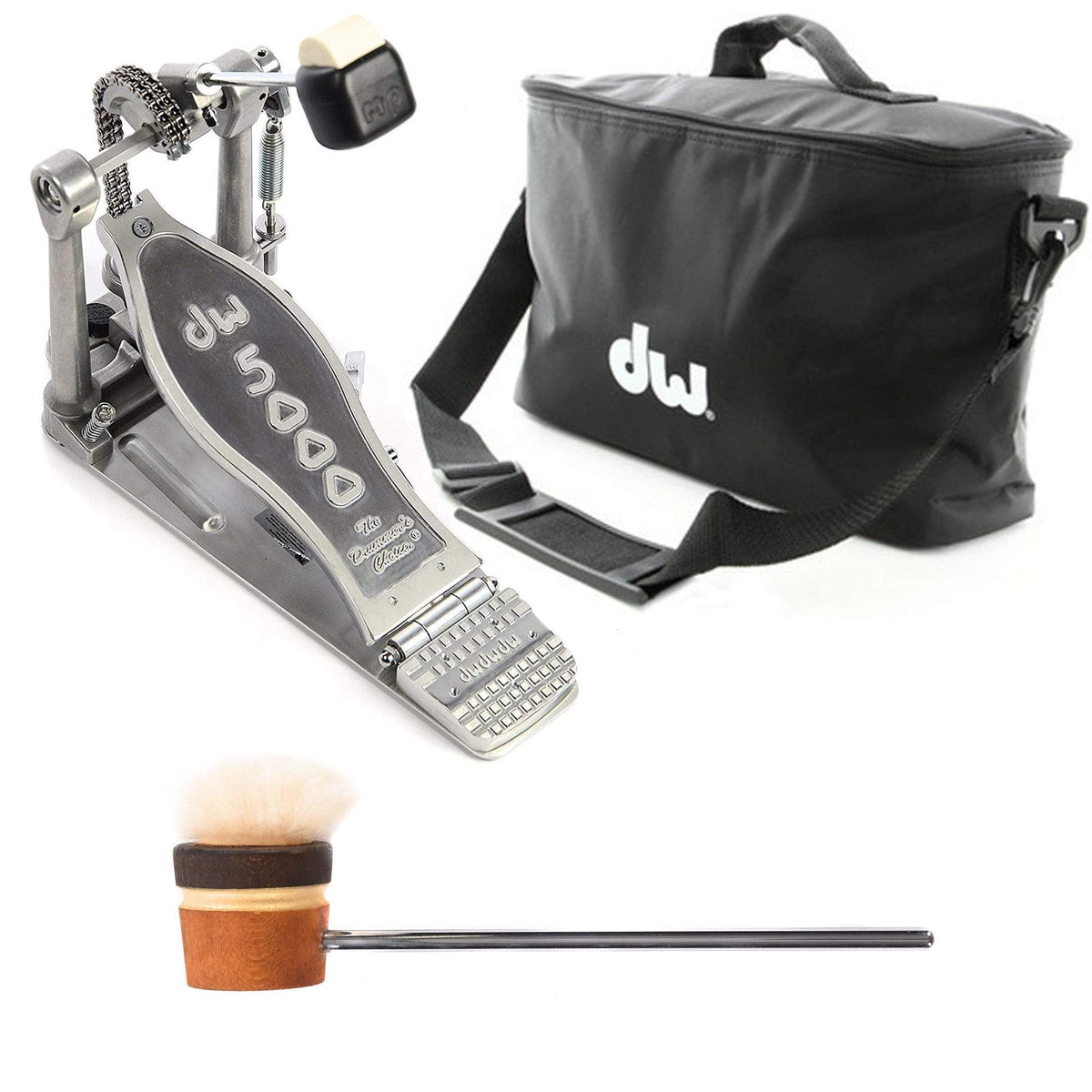 DW 5000 Modern Retro Turbo Single Bass Drum Pedal Bundle w/Bag & Low Boy Lightweight Puff Daddy Amber/Brown/Gold